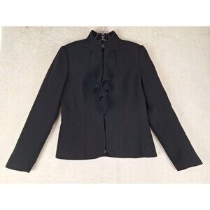 TAHARI Arthur S. Levine Womens sz 6 Black Blazer Hook Closure Ruffle Lined